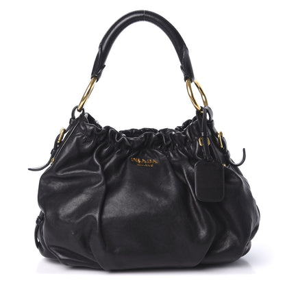 Prada Soft Calfskin Pleated Hobo Black 1 of 9