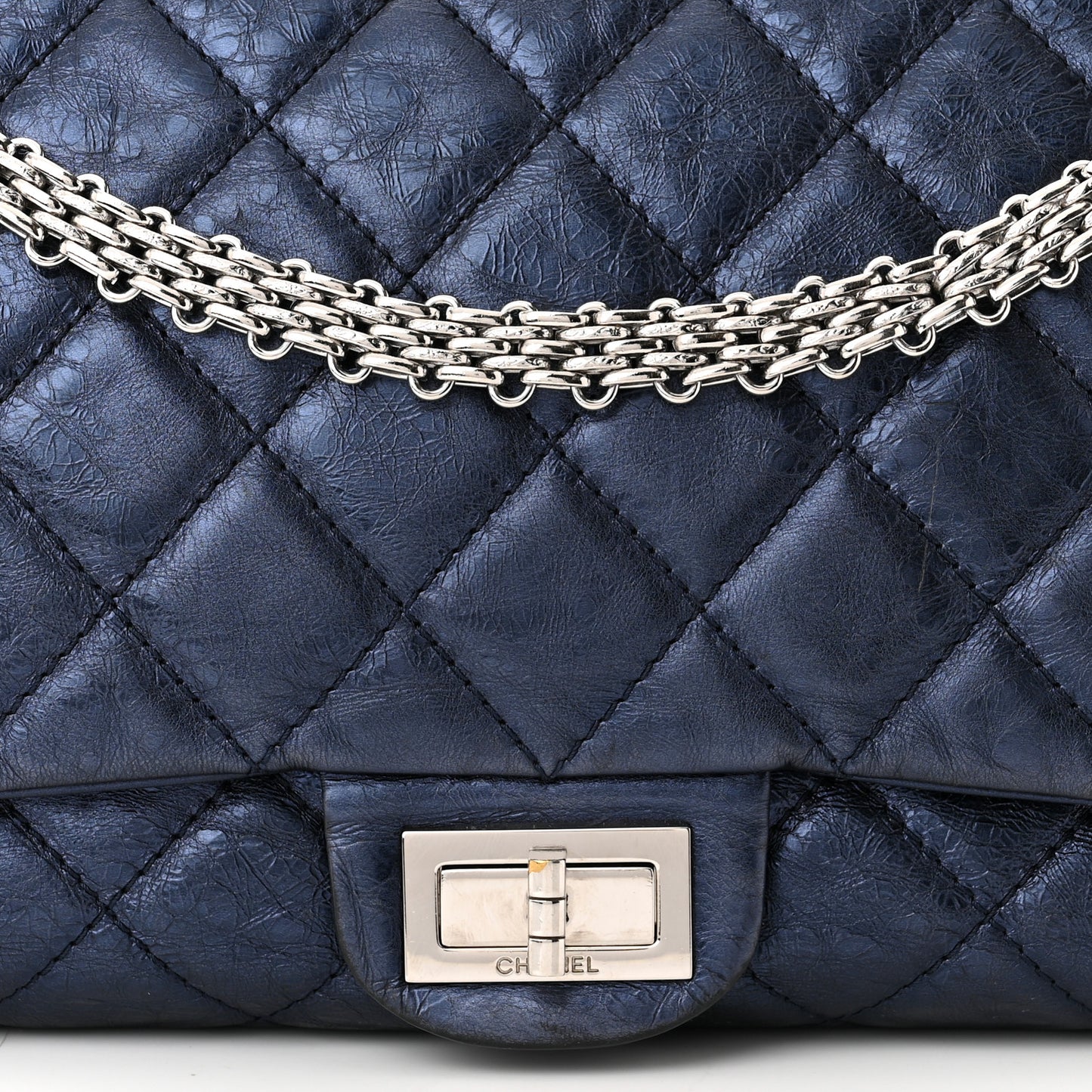 Metallic Aged Calfskin Quilted 2.55 Reissue 228 Flap Blue