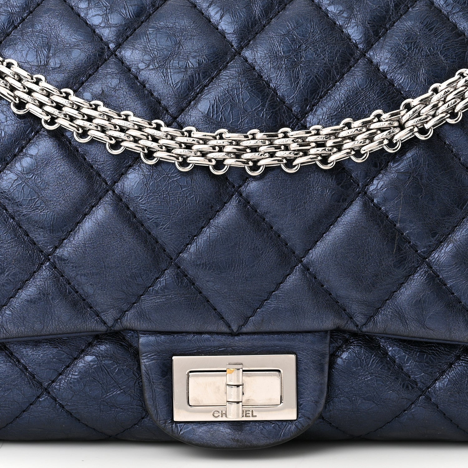 Chanel Metallic Aged Calfskin Quilted 2.55 Reissue 228 Flap Blue 8 of 11
