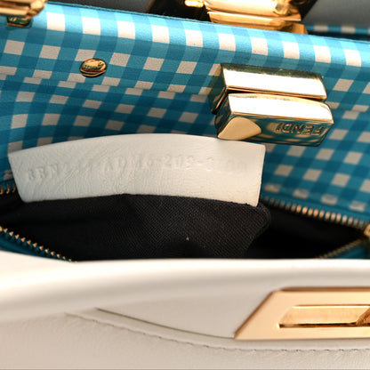Fendi Nappa Vitello Gingham Printed Mini Peekaboo Iconic Satchel White Ice Light Blue 14 of 25