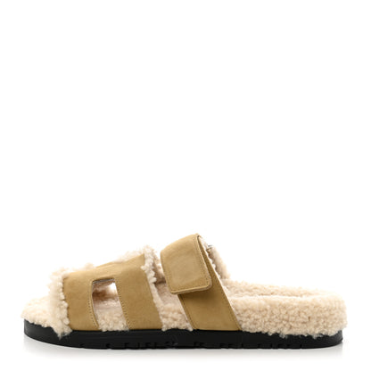 Hermes Suede Goatskin Woolskin Womens Chypre Sandals 36 Beige Albatre Ecru 1 of 10