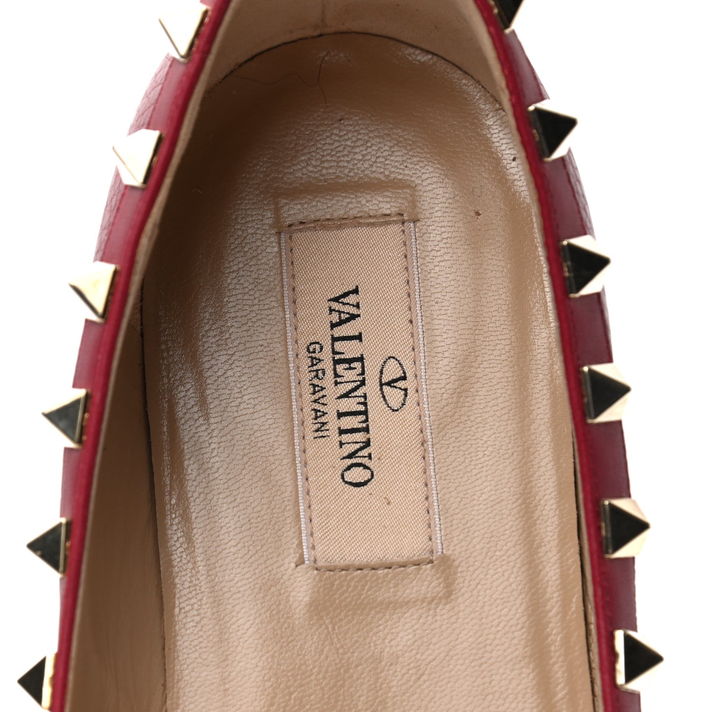 Pebbled Calfskin Rockstud Ballerina Flats 38 Scarlet