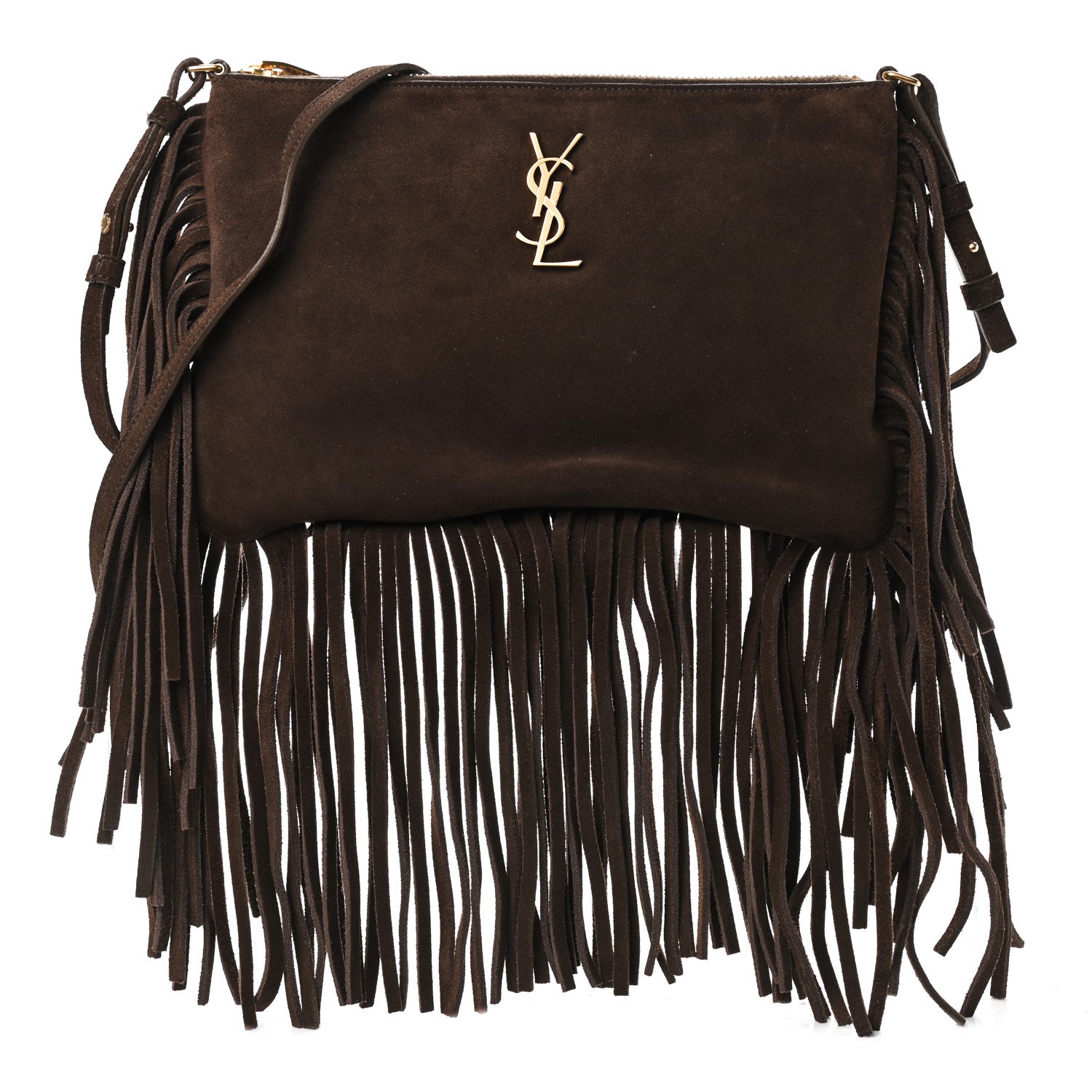 Saint Laurent Suede Calfskin Small Fringe Crossbody Bag Brown 1 of 10