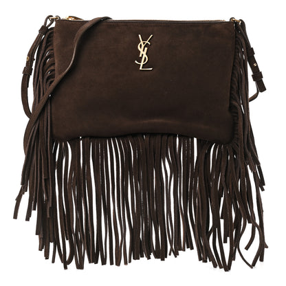 Saint Laurent Suede Calfskin Small Fringe Crossbody Bag Brown 1 of 10