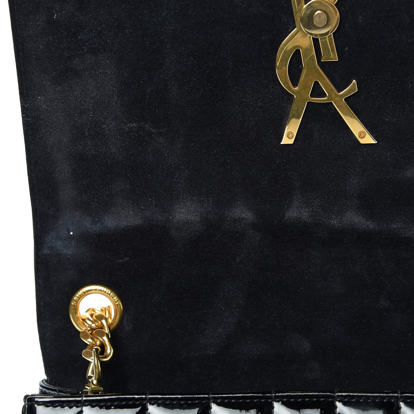 Patent Matelasse Monogram Large Vicky Chain Bag Black