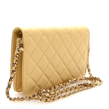 Chanel Caviar Quilted Studded CC Wallet on Chain WOC Yellow 3 of 11