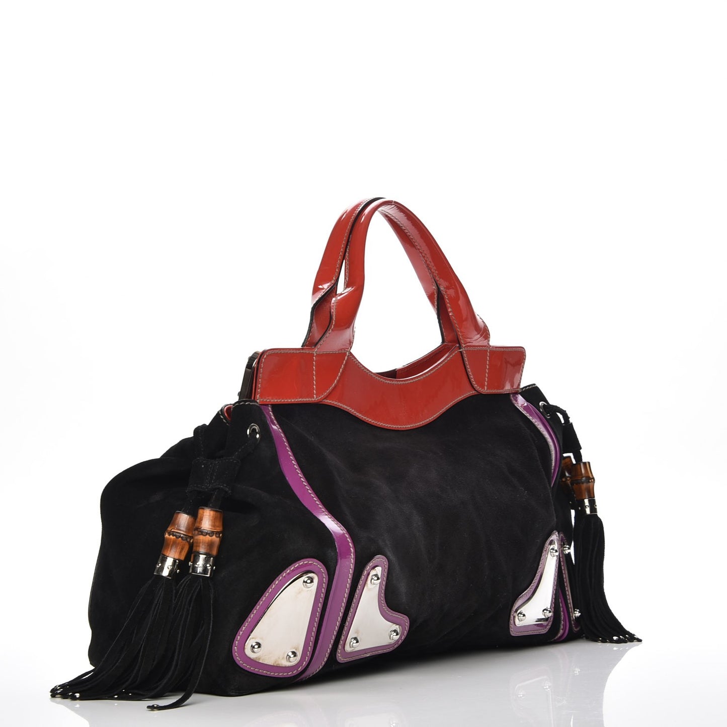 Suede Race Medium Top Handle Tote Black