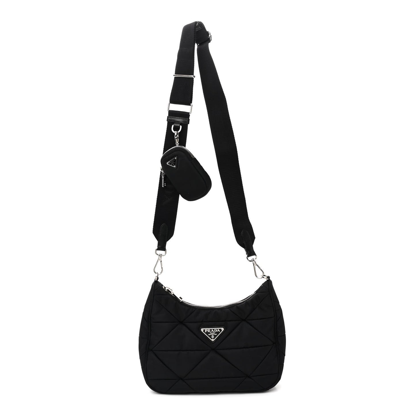 Tessuto Nylon Triangle Quilted Padded Patchwork System Shoulder Bag Black