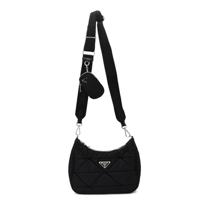 Prada Tessuto Nylon Triangle Quilted Padded Patchwork System Shoulder Bag Black 1 of 10