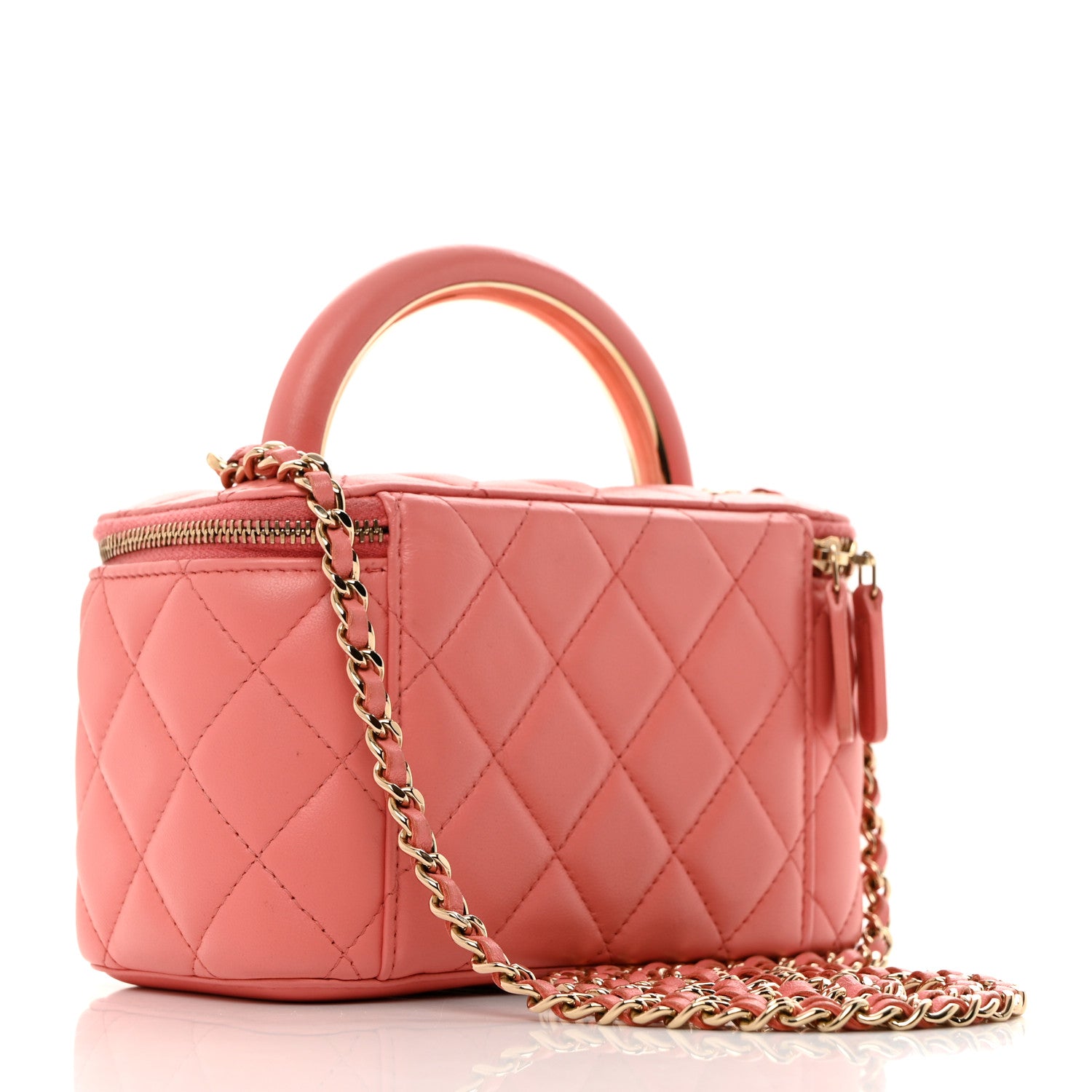 Chanel Lambskin Quilted Small Charming Top Handle Vanity Case With Chain Pink 4 of 11