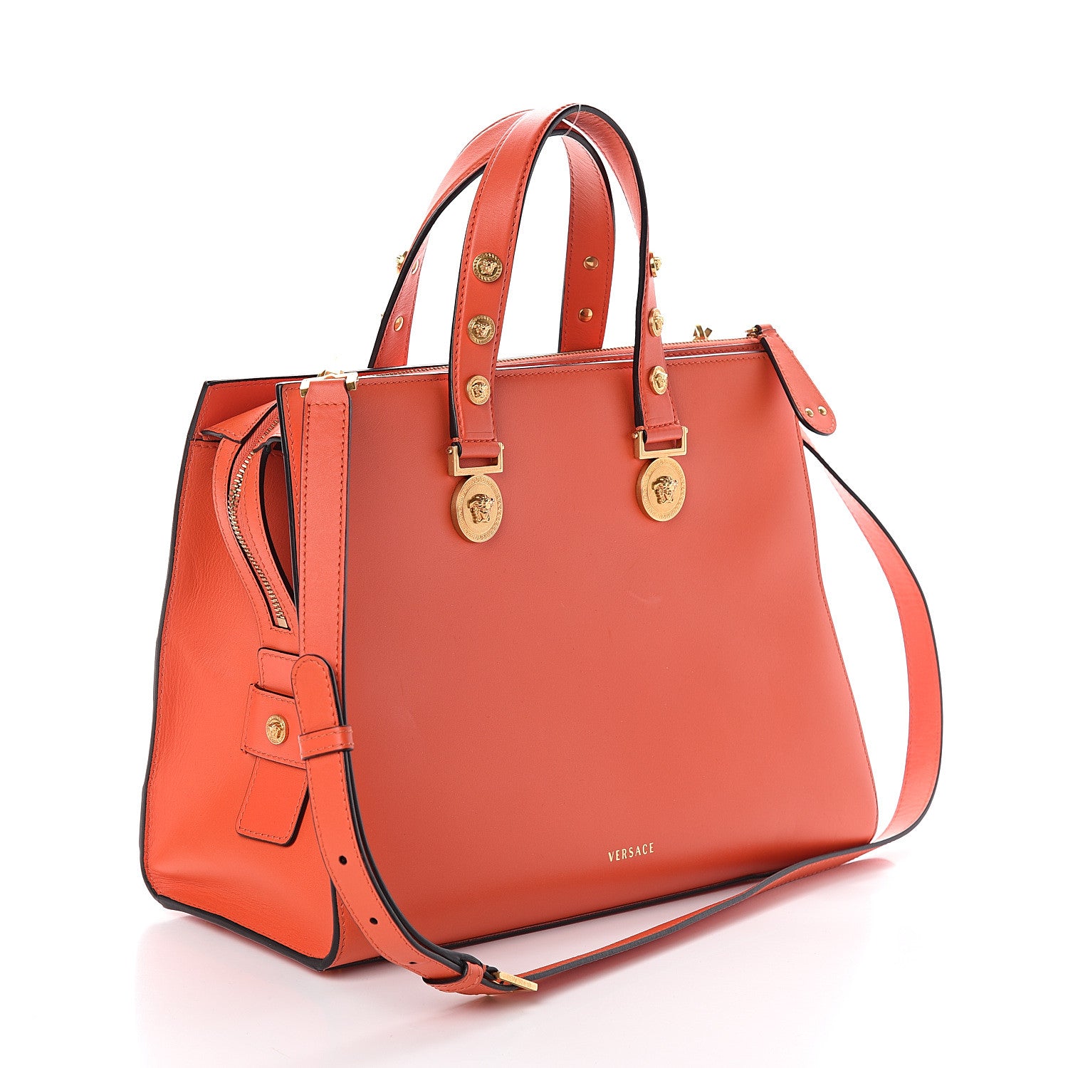 Versace Calfskin Large Medusa Stud Tribute Tote Orange 2 of 8