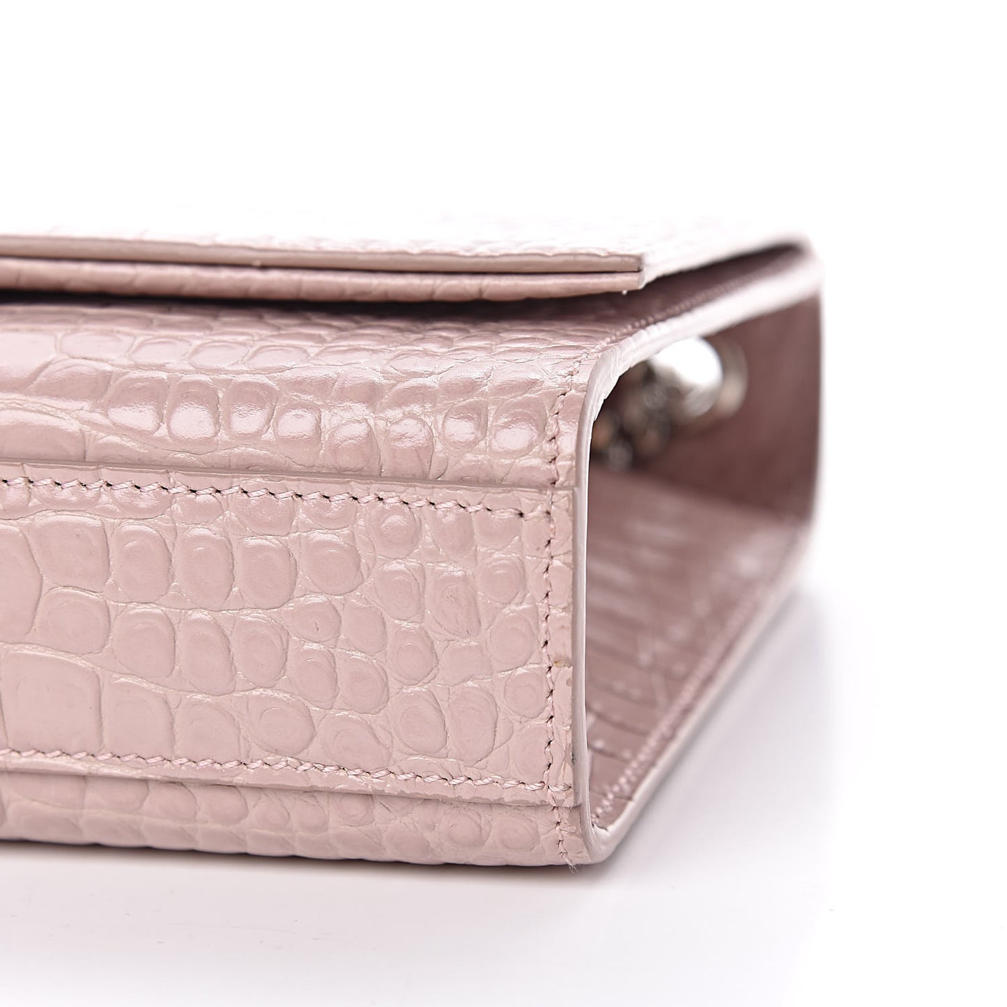 Calfskin Crocodile Embossed Medium Classic Monogram Kate Tassel Satchel Powder Pink
