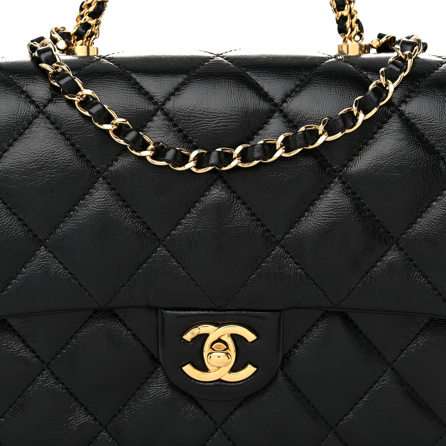 Chanel Shiny Lambskin Quilted Twisted Links Top Handle Flap Black 8 of 10