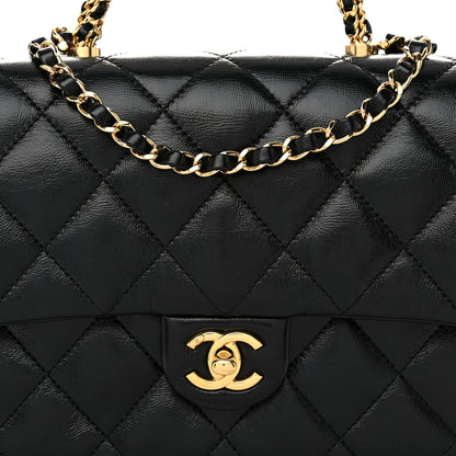 Chanel Shiny Lambskin Quilted Twisted Links Top Handle Flap Black 8 of 10