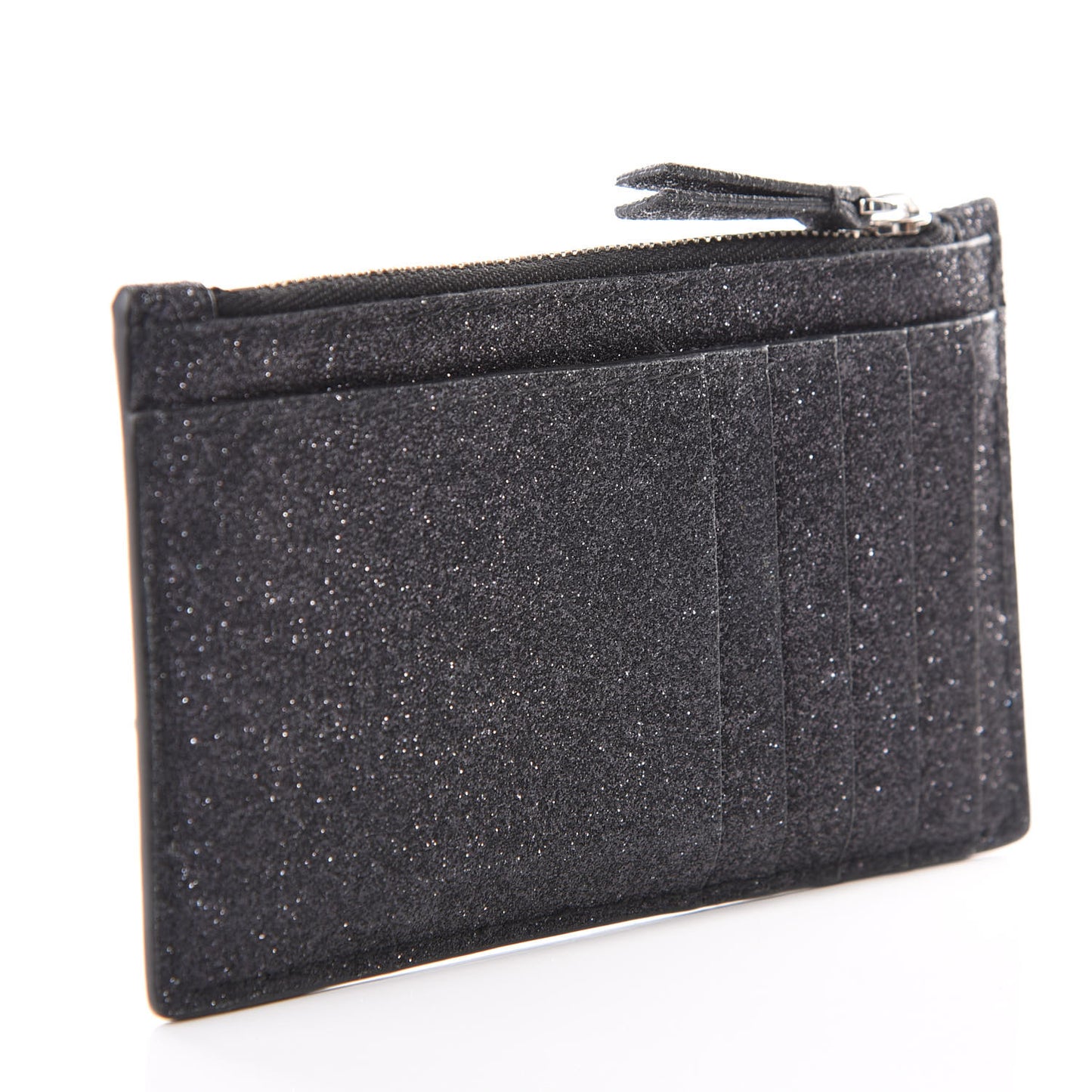 Glitter Sparkled Calfskin Logo Long Card Holder Black