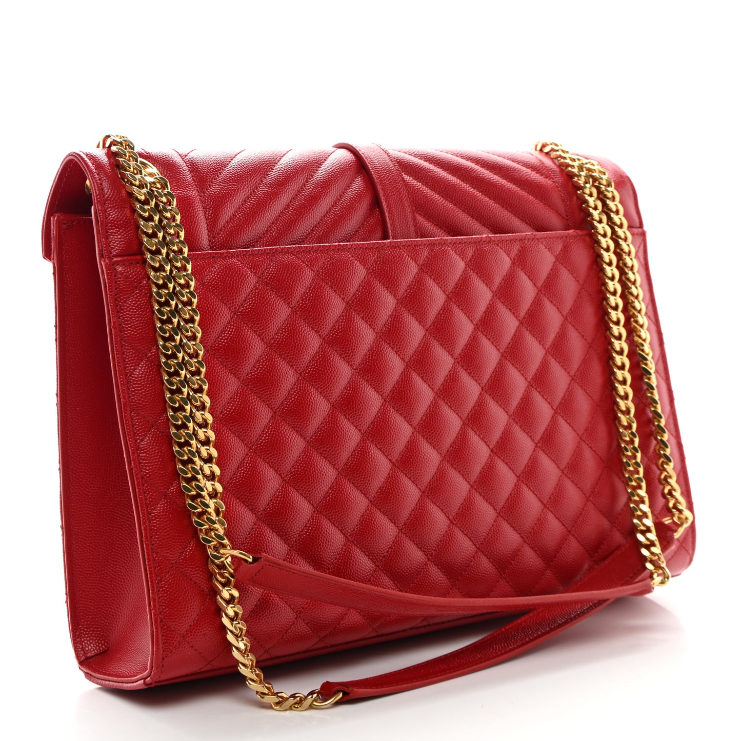 Grain De Poudre Mixed Matelasse Large Triquilt Monogram Satchel New Red