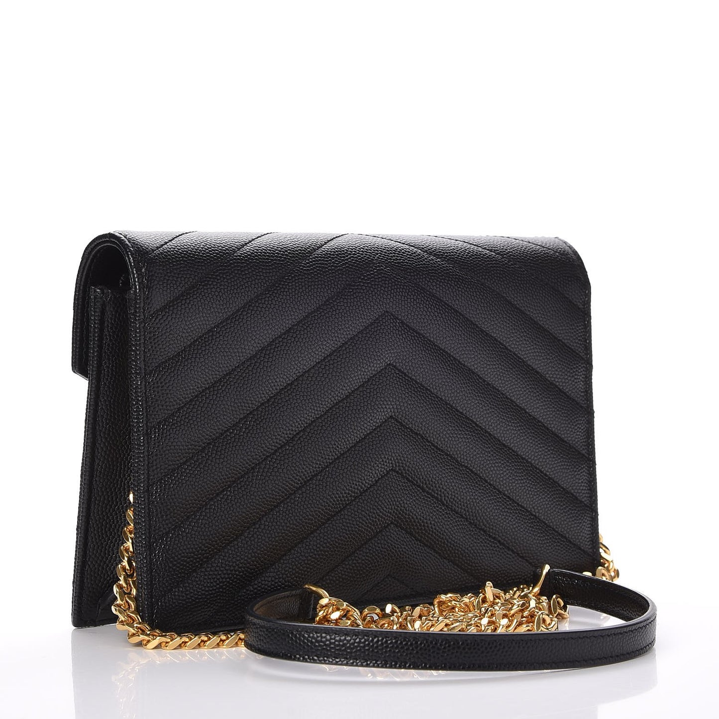 Grain De Poudre Matelasse Chevron Monogram Envelope Chain Wallet Black