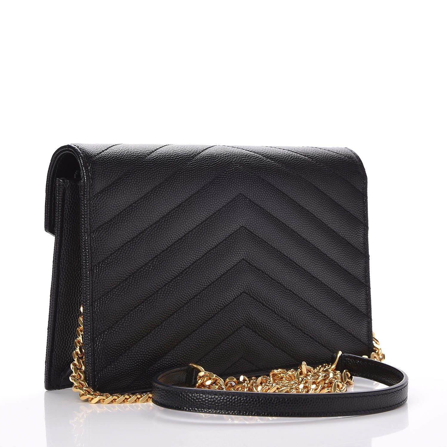 Saint Laurent Grain De Poudre Matelasse Chevron Monogram Envelope Chain Wallet Black 3 of 7