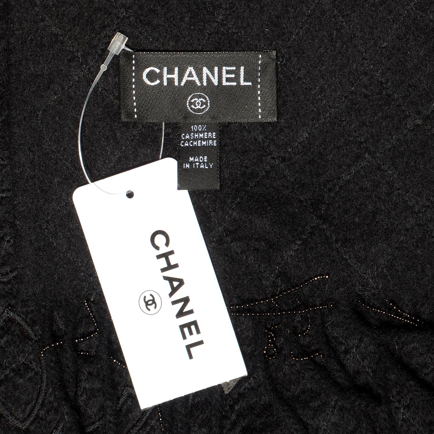 Chanel Cashmere Beaded CC Scarf Black 4 of 5