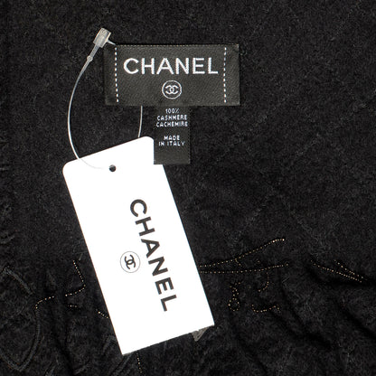 Chanel Cashmere Beaded CC Scarf Black 4 of 5