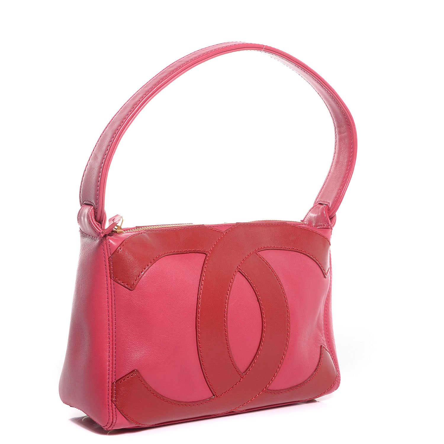 Chanel Lambskin CC Stitched Small Shoulder Bag Red Pink 4 of 11