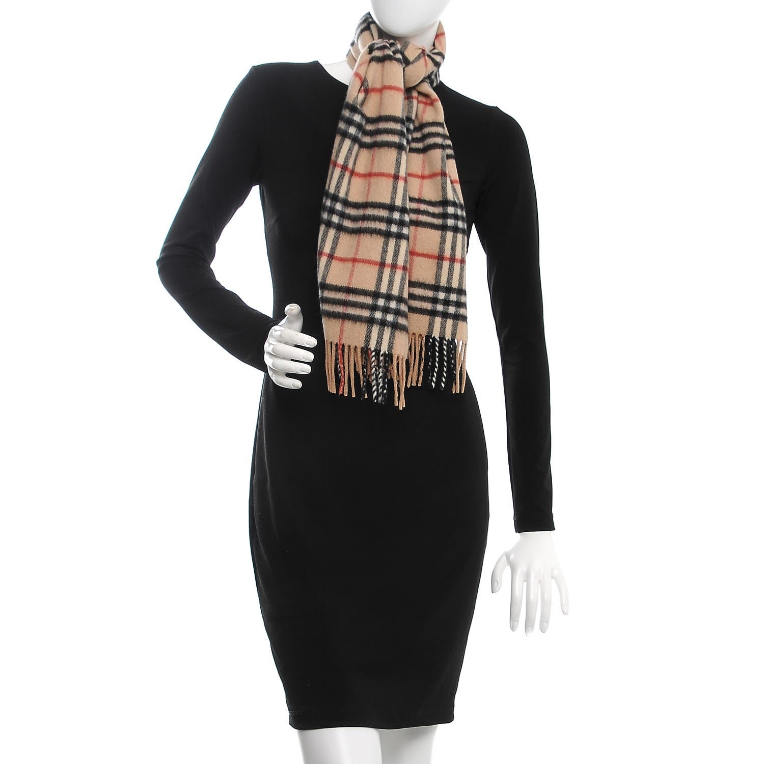 Burberry Cashmere Nova Check Fringe Scarf Camel 2 of 4