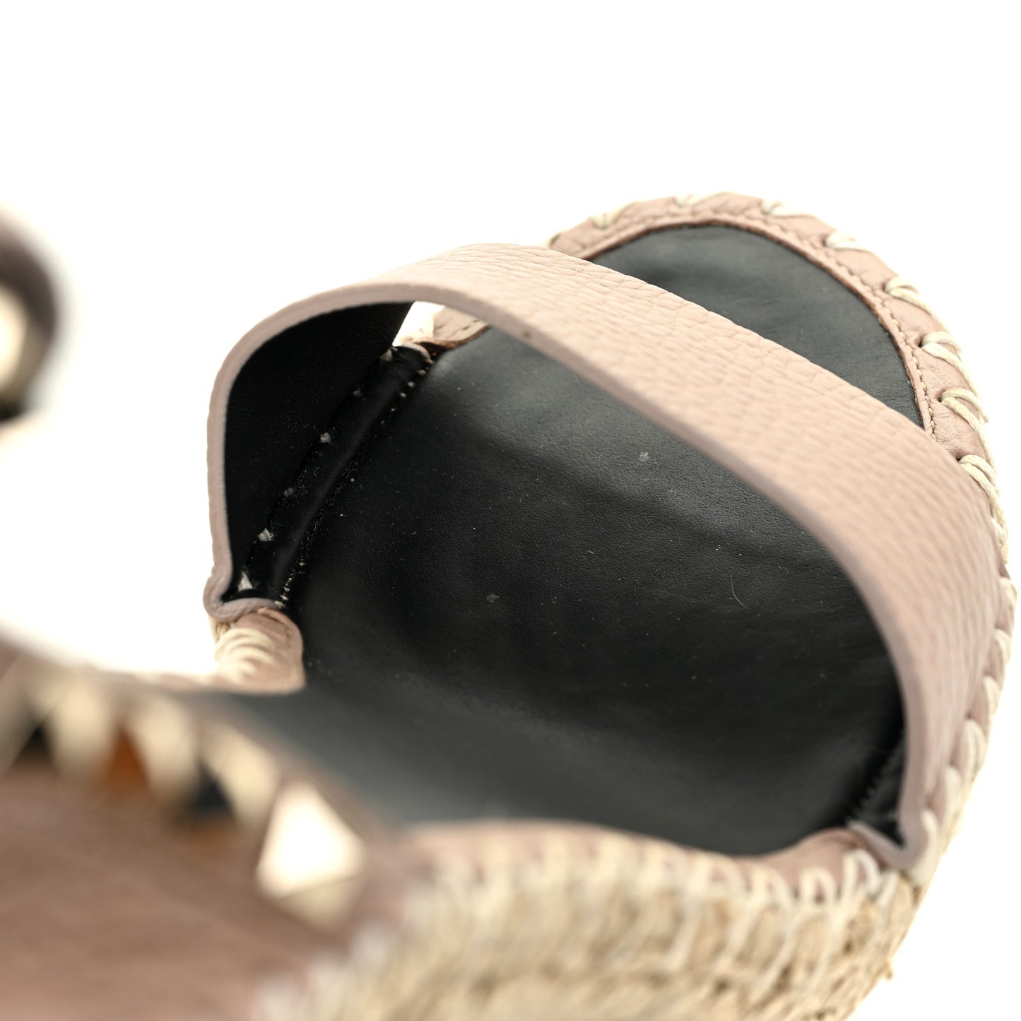 Grained Calfskin Rockstud Ankle Strap Espadrille 15/105mm Wedge Sandals 35 Poudre Natural