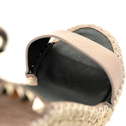 Valentino Garavani Grained Calfskin Rockstud Ankle Strap Espadrille 15/105mm Wedge Sandals 35 Poudre Natural 12 of 17