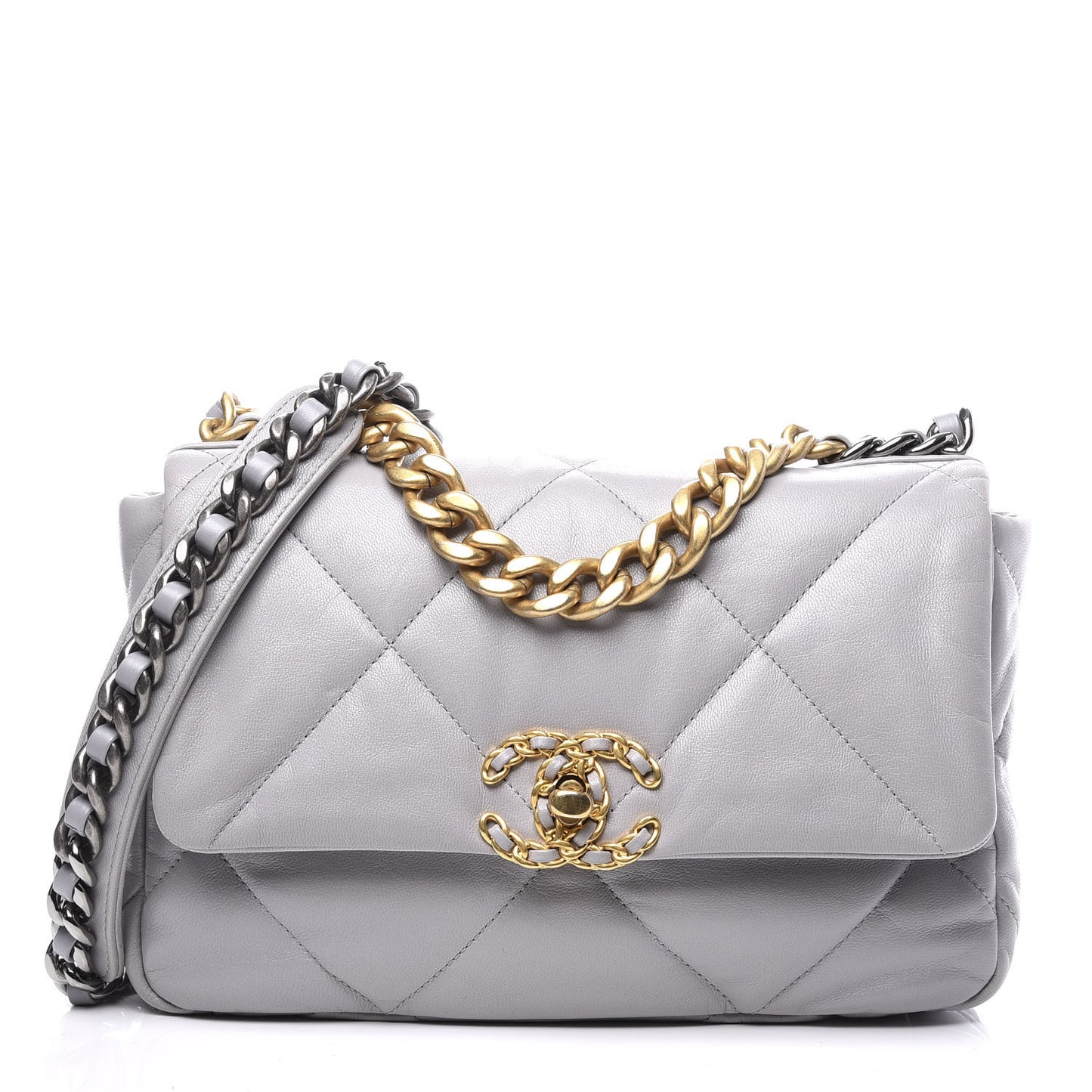 Goatskin Quilted Medium 19 Flap Grey