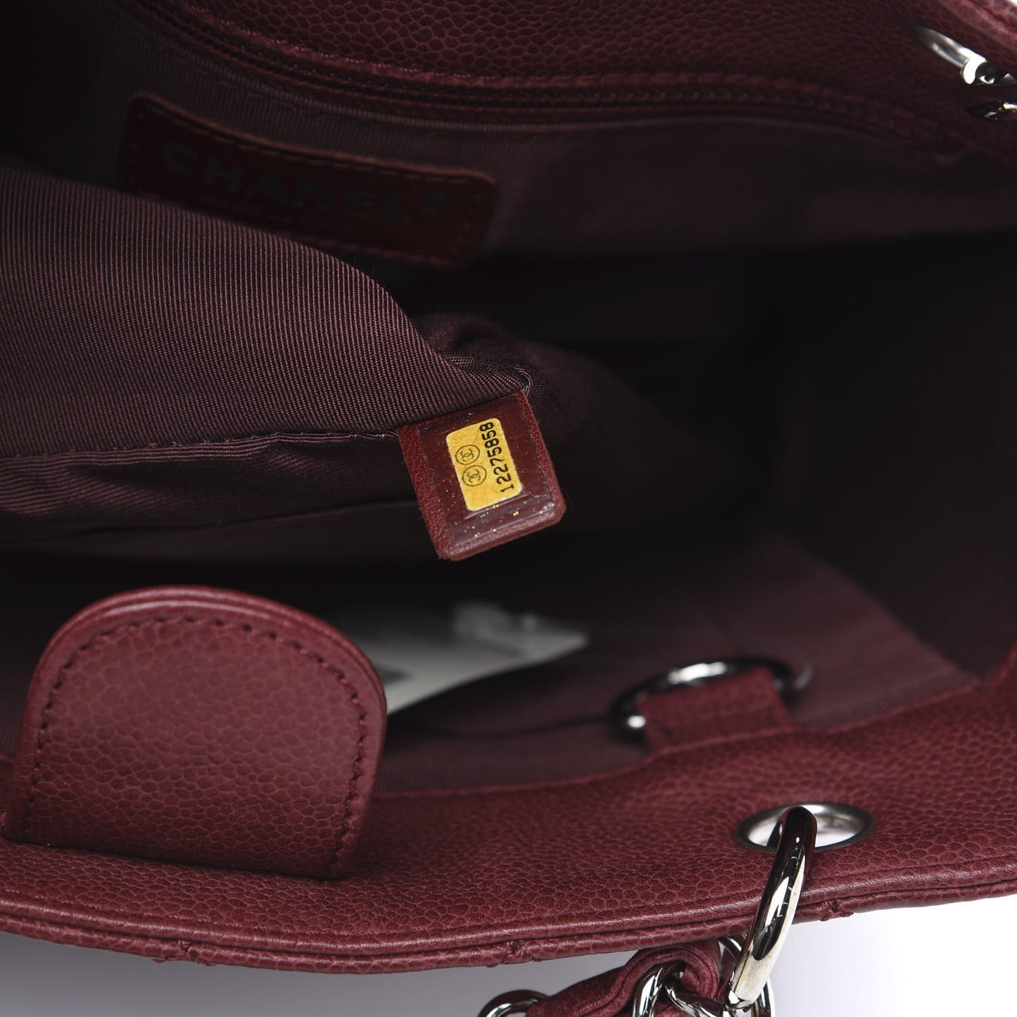 Caviar Quilted Petit Shopping Tote PST Burgundy