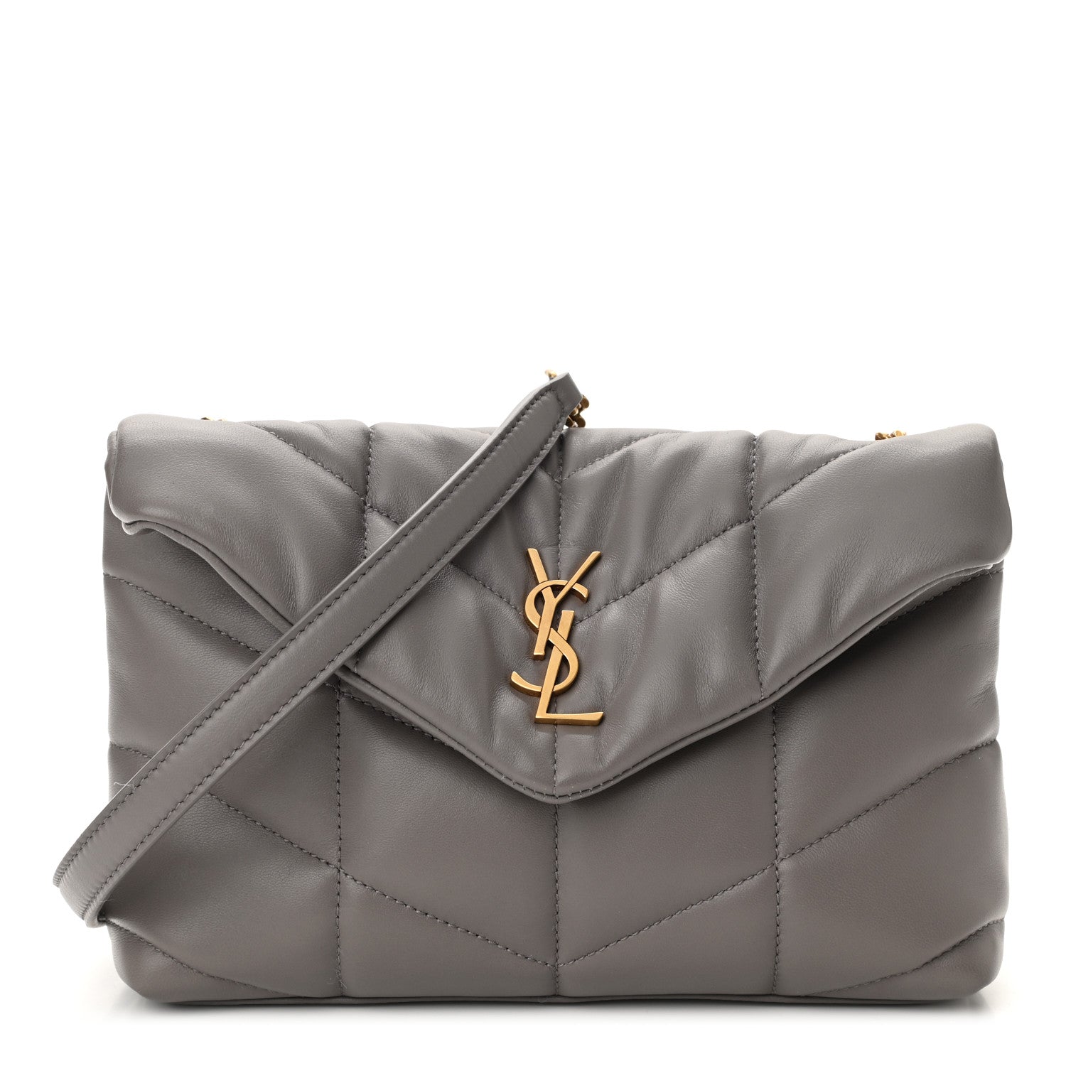 Saint Laurent Lambskin Quilted Toy Loulou Puffer Monogram Chain Satchel Fog 1 of 8