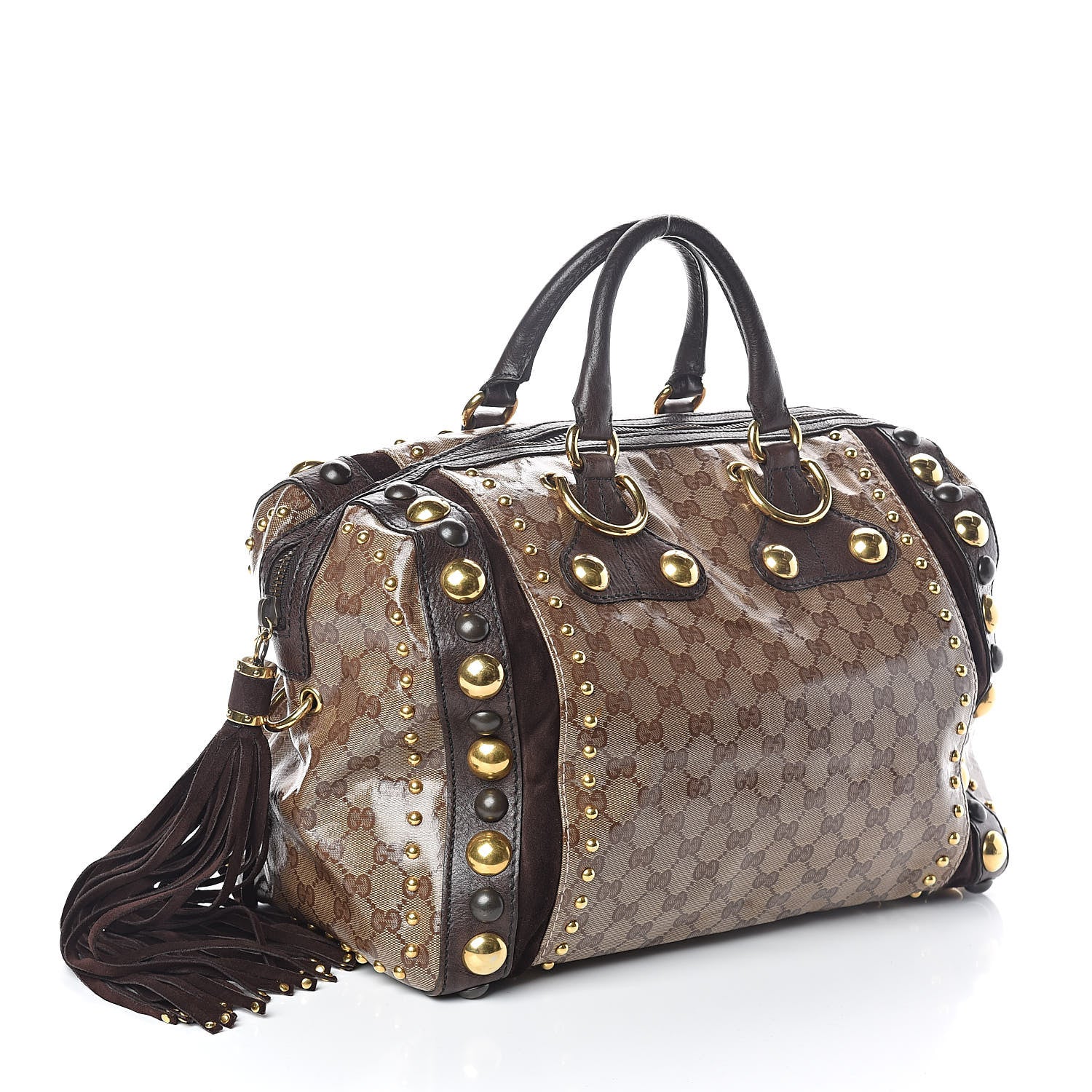 Gucci Crystal Monogram Studded Large Babouska Boston Dark Brown 3 of 12
