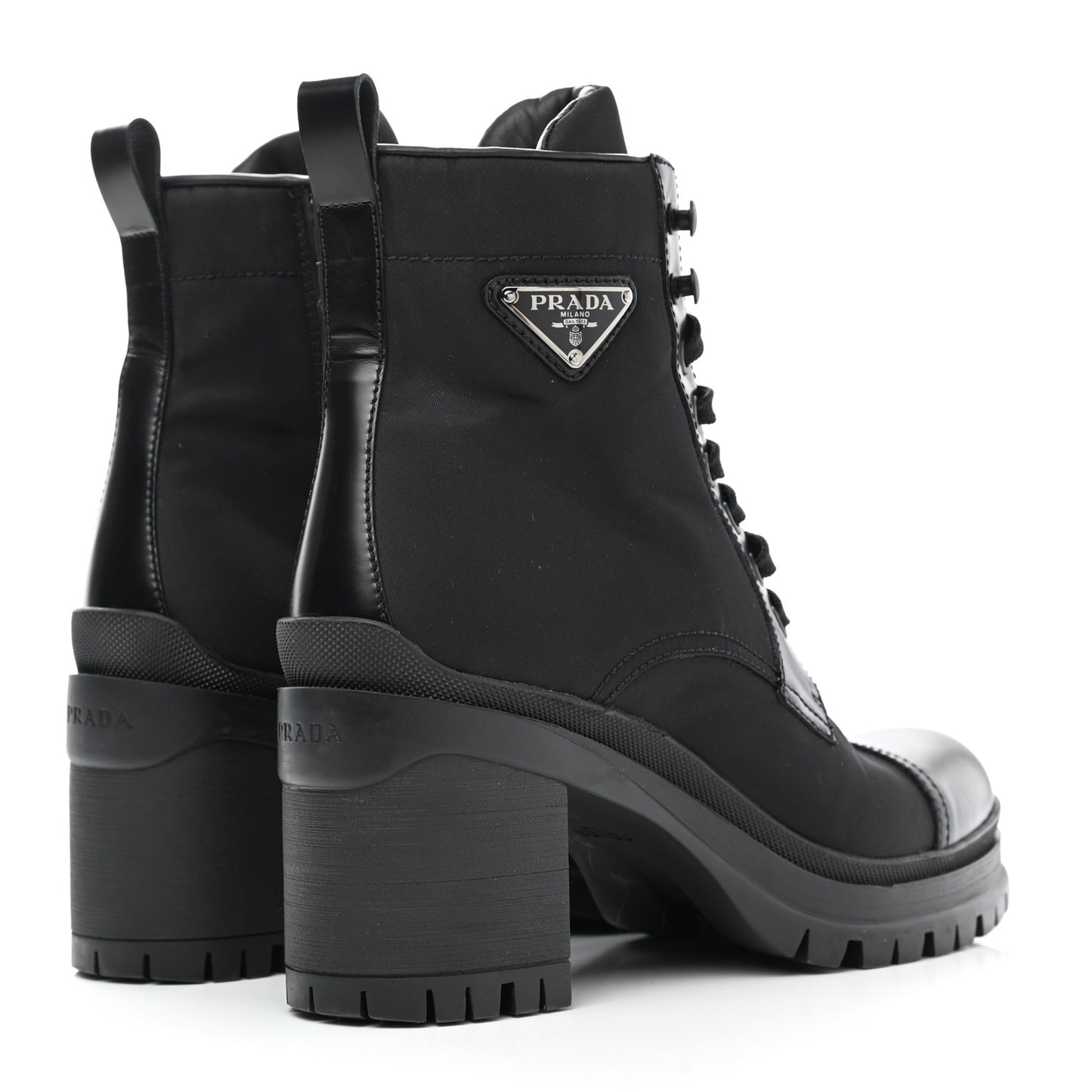Spazzolato Re-Nylon Metal Triangle Logo Lace Up 85mm Boots 38 Black