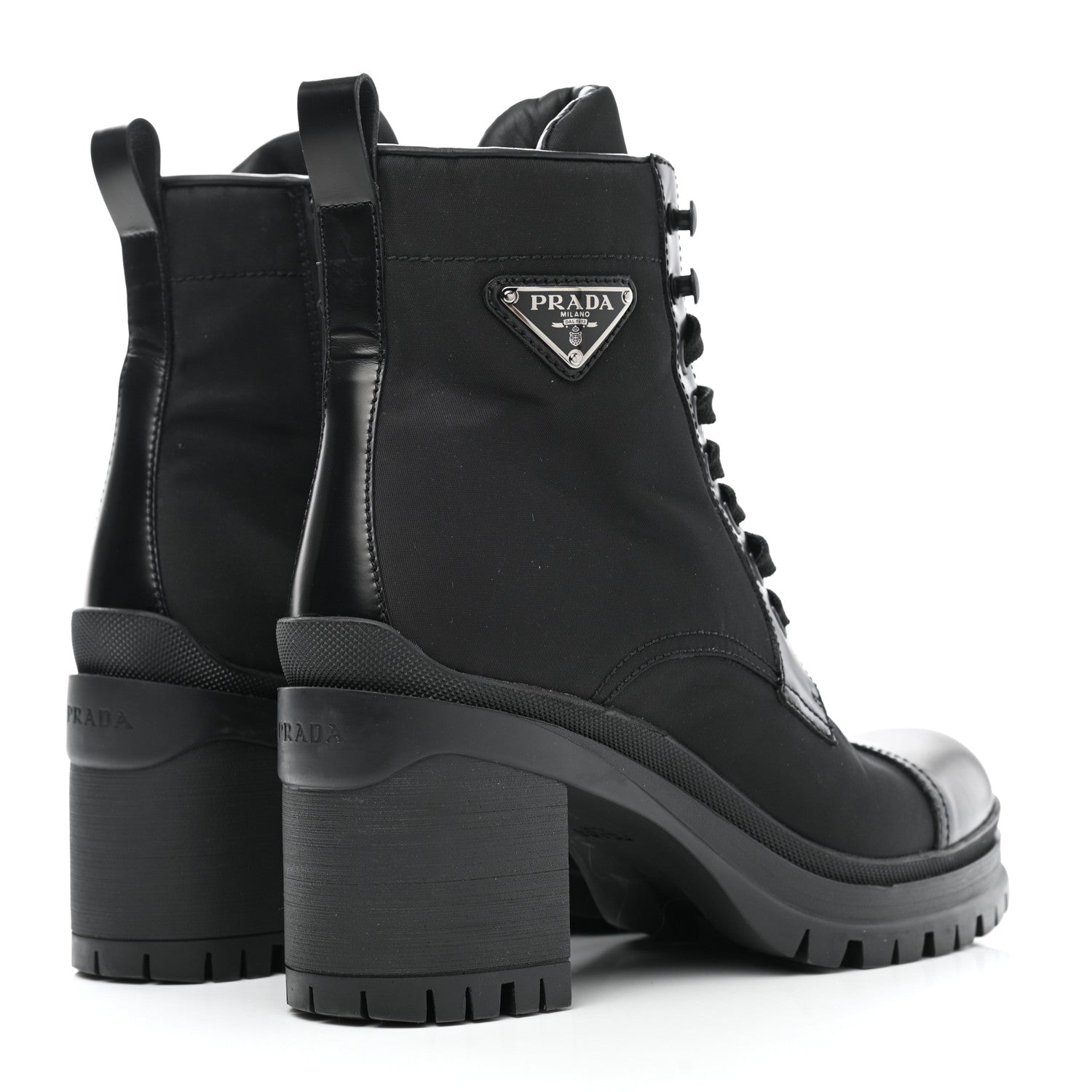 Prada Spazzolato Re-Nylon Metal Triangle Logo Lace Up 85mm Boots 38 Black 4 of 9