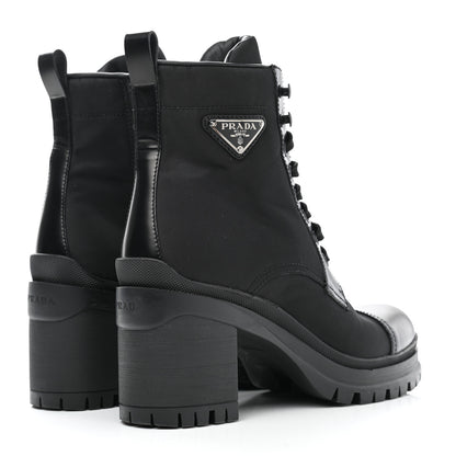 Prada Spazzolato Re-Nylon Metal Triangle Logo Lace Up 85mm Boots 38 Black 4 of 9