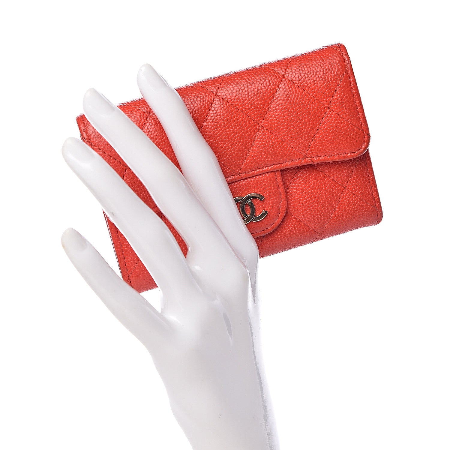 Chanel Caviar Quilted Flap Card Holder Wallet Red 2 of 11