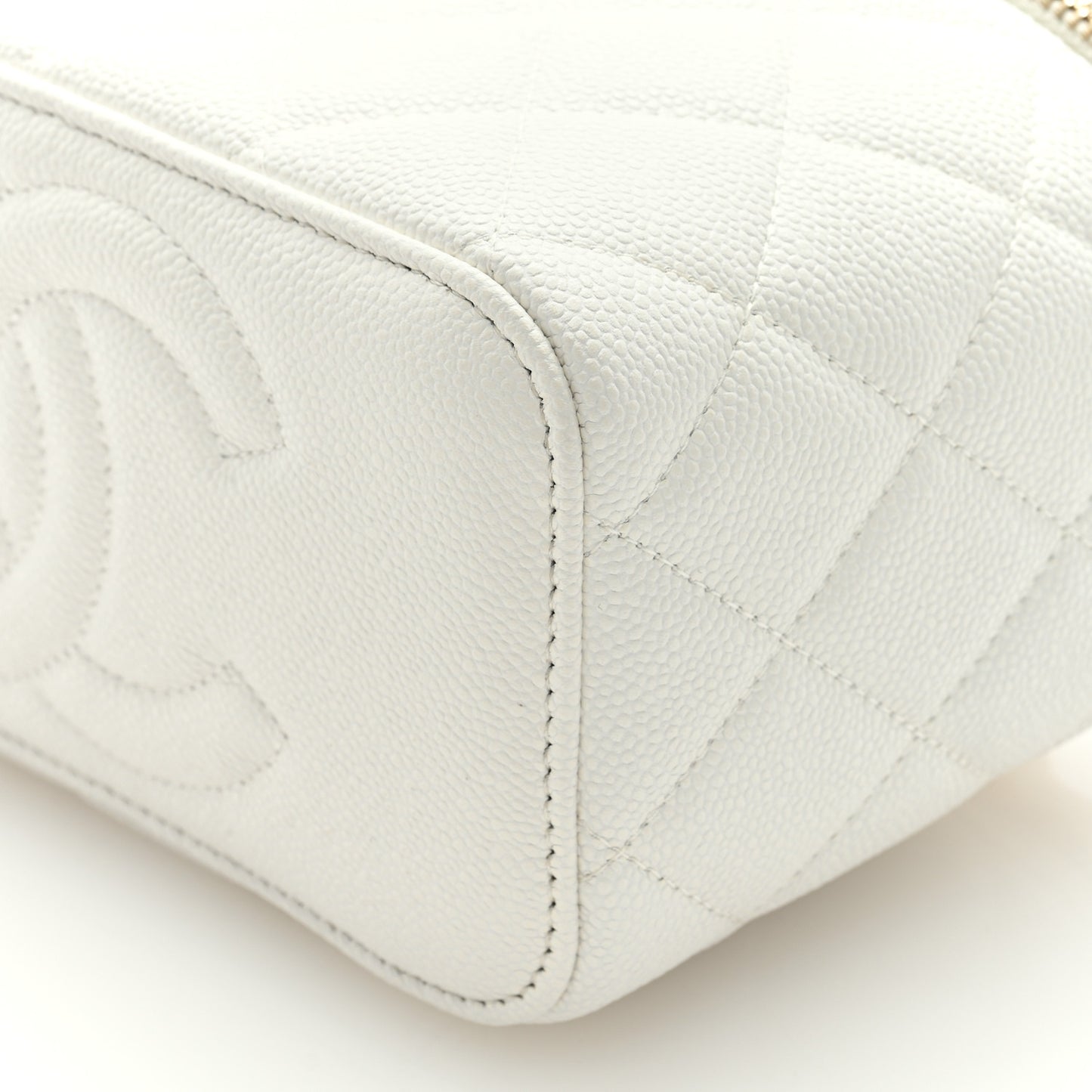Caviar Quilted Small Vanity Case With Chain White