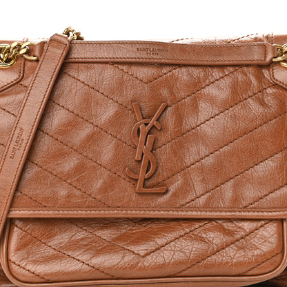 Saint Laurent Crinkled Calfskin Matelasse Monogram Medium Niki Chain Satchel Natural Tan 6 of 8
