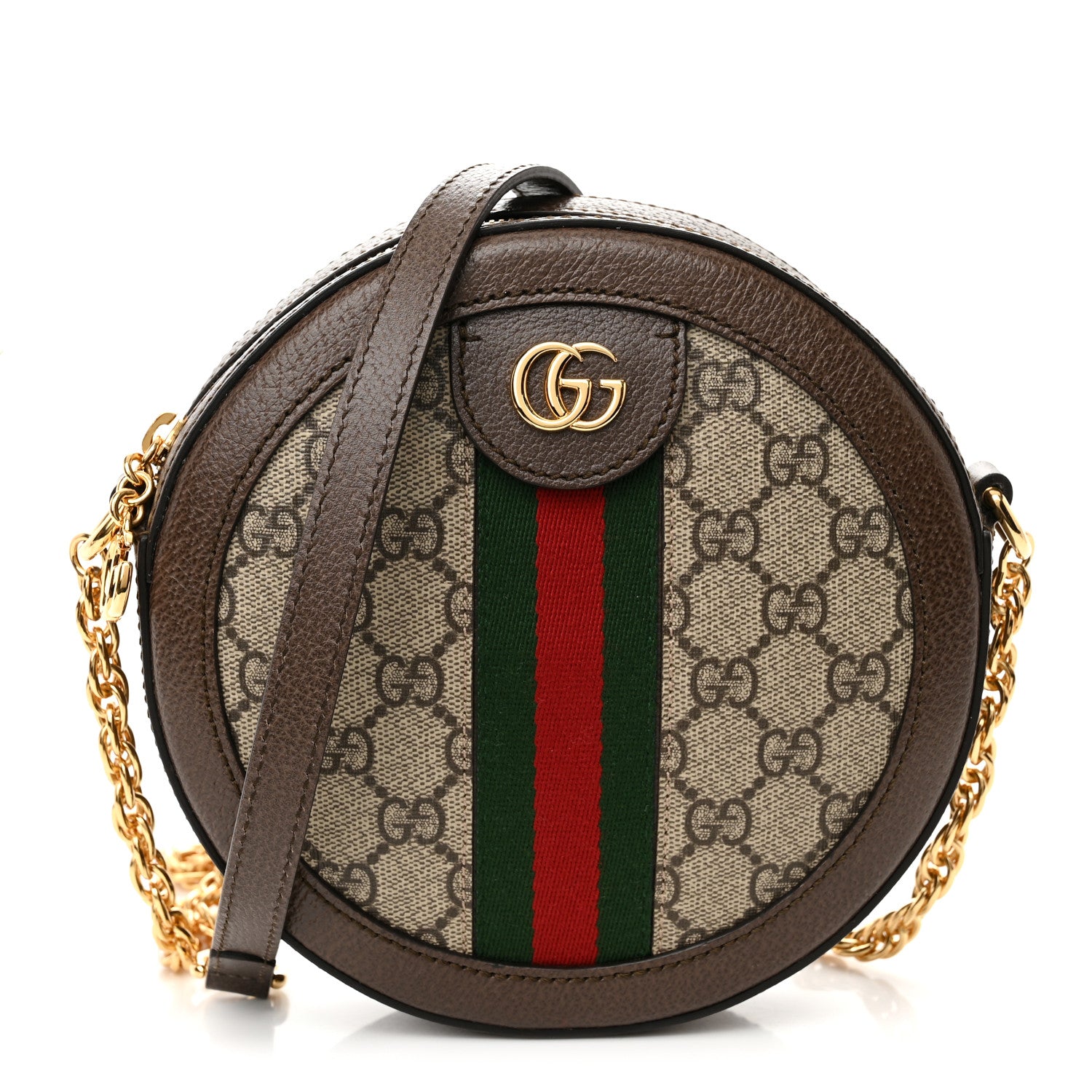 Gucci GG Supreme Monogram Web Mini Ophidia Round Shoulder Bag Brown 1 of 11