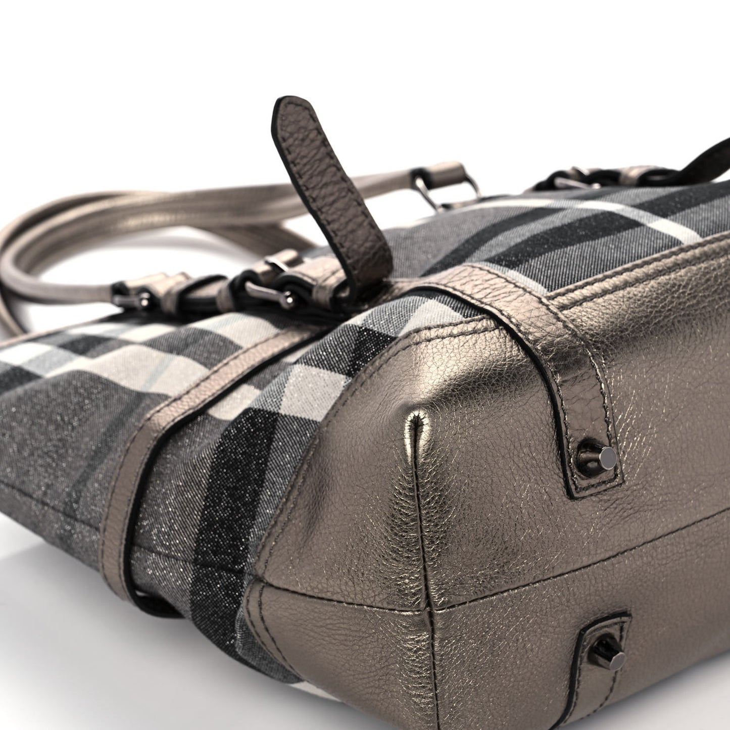 Metallic Calfskin House Check Tote Pewter