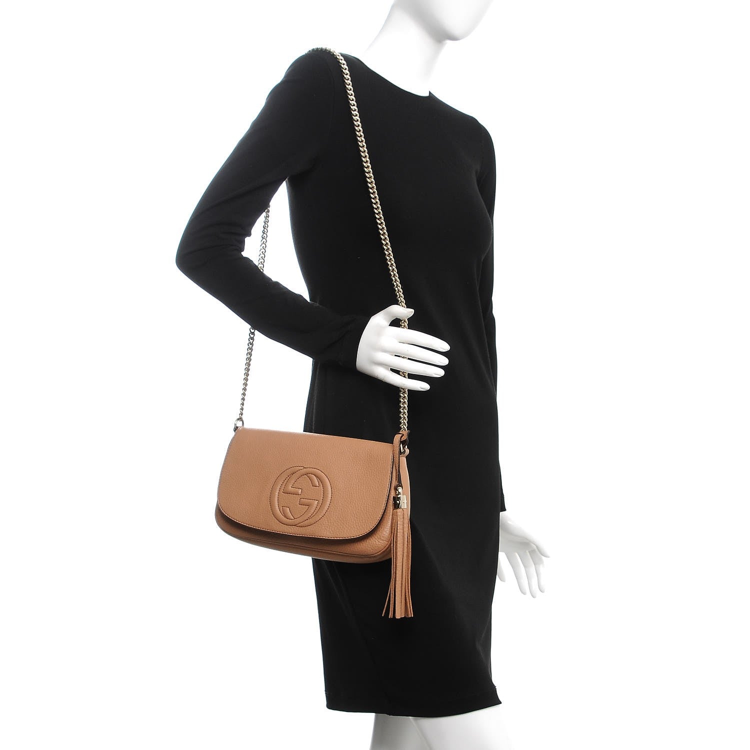 Gucci Pebbled Calfskin Medium Soho Flap Crossbody Camelia 2 of 14