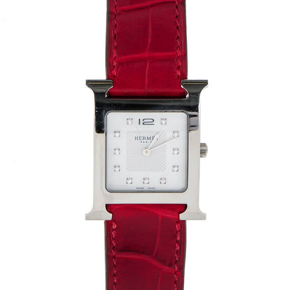Hermes Stainless Steel Alligator Diamond 26mm Heure H Hour Quartz Watch Rouge Casaque 1 of 8