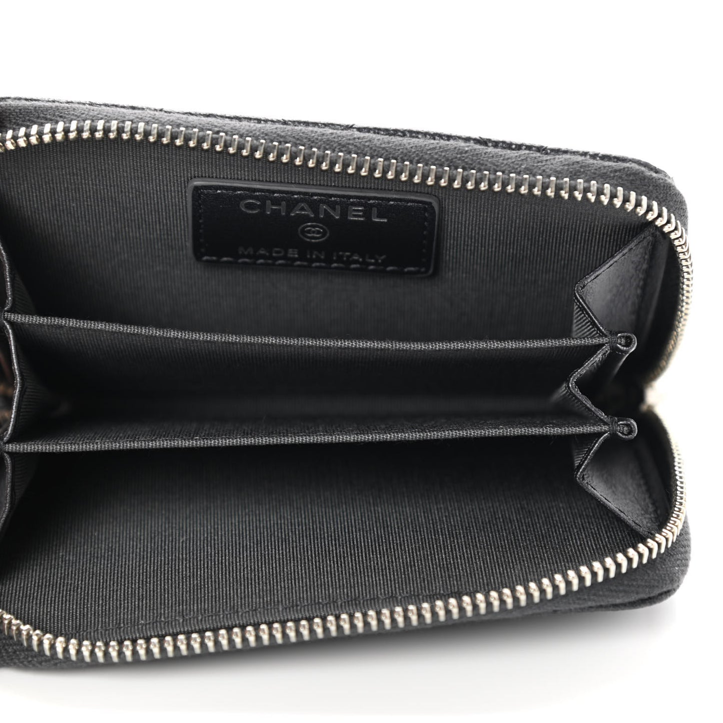Metallic Caviar Quilted CC Zip Around Coin Purse Wallet Dark Grey