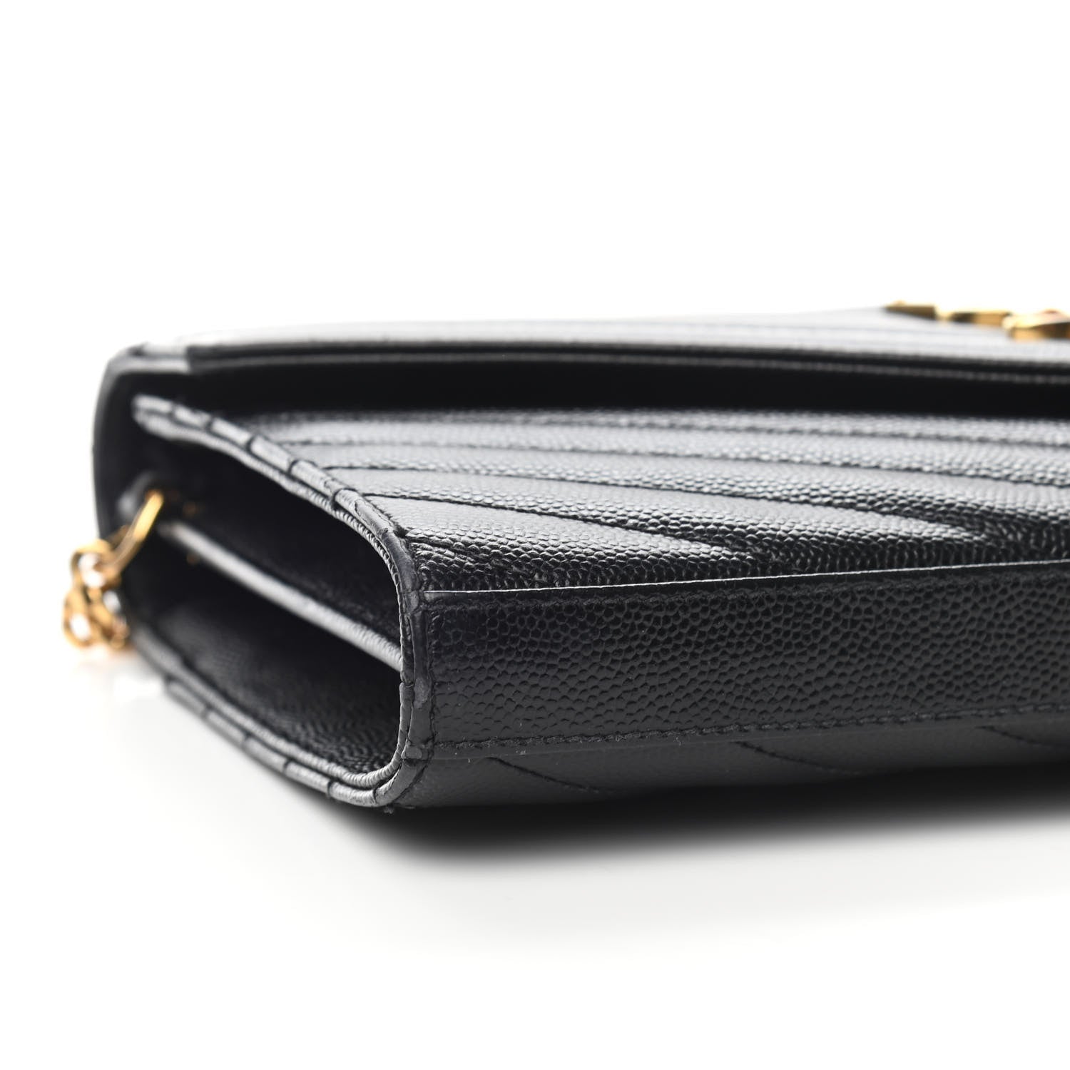 Saint Laurent Grain De Poudre Matelasse Chevron Monogram Chain Wallet Black 7 of 8
