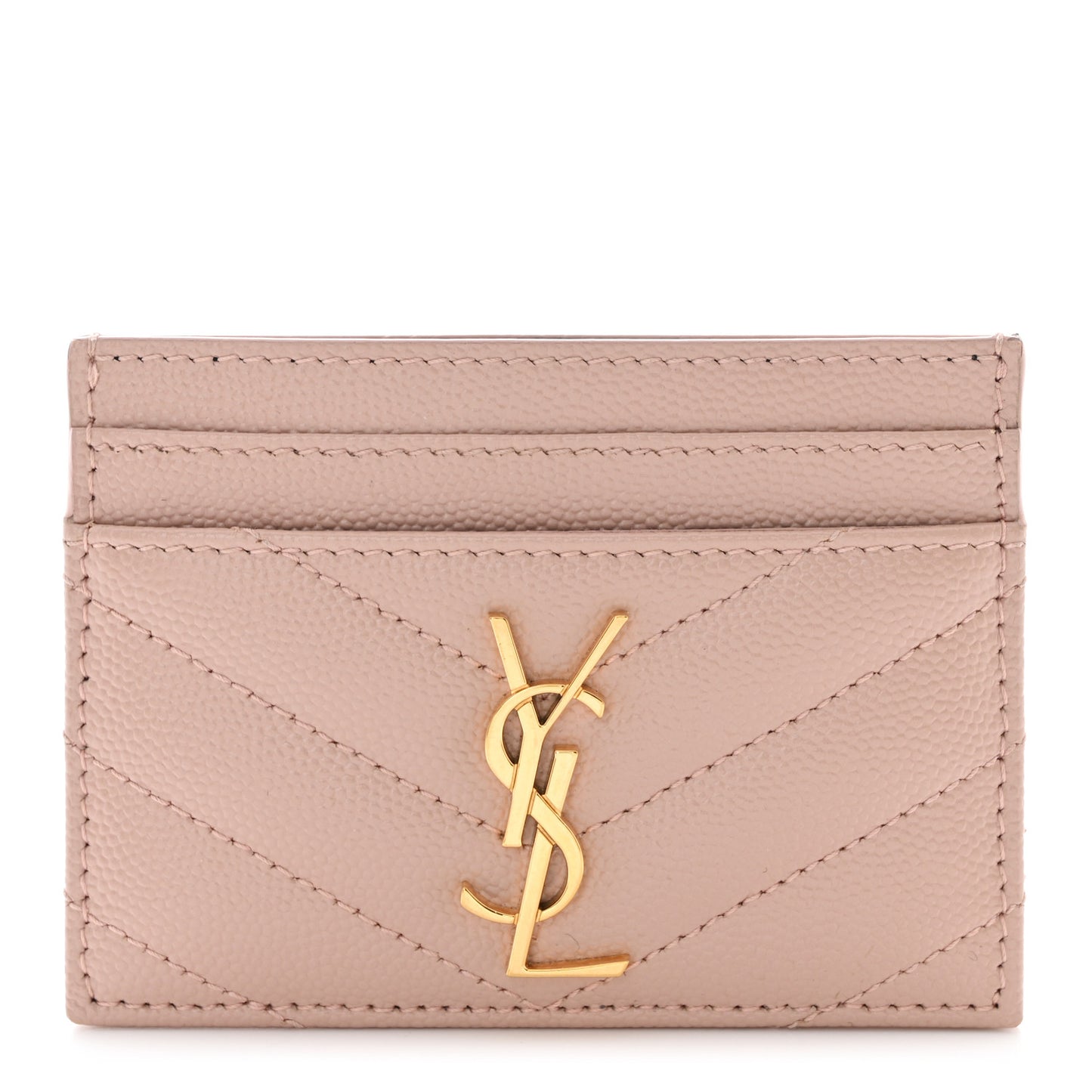 Grain De Poudre Matelasse Chevron Monogram Credit Card Case Pale Pink