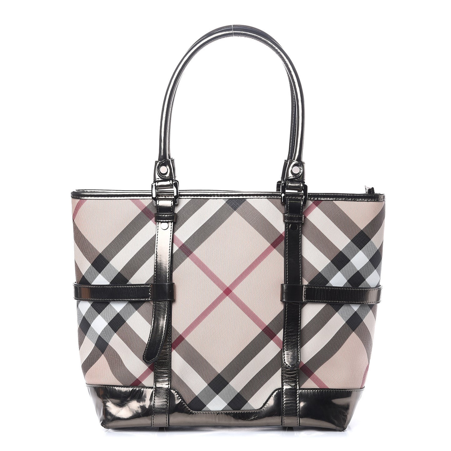 Metallic Calfskin Nova Check Tote Pewter
