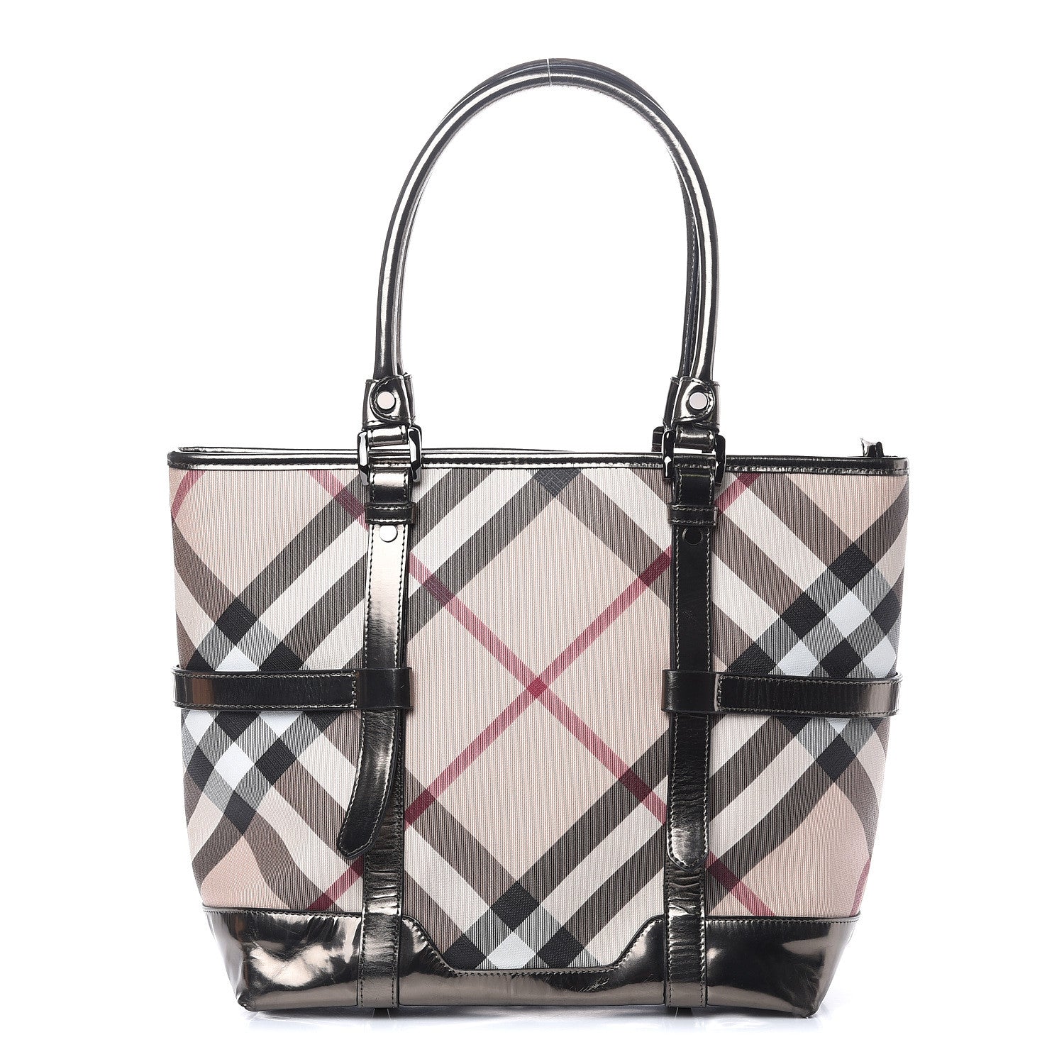 Burberry Metallic Calfskin Nova Check Tote Pewter 1 of 12