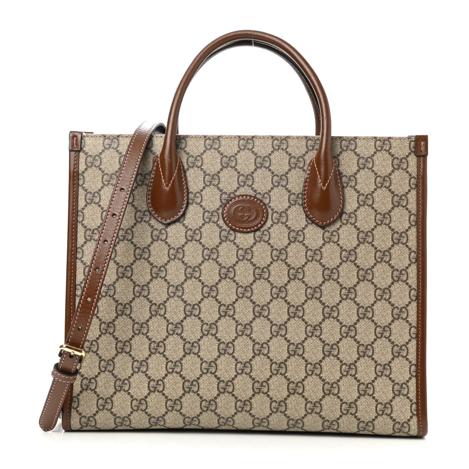 Gucci GG Supreme Monogram Azalea Calfskin Small Retro Interlocking G Tote Bag Beige Ebony Brown Sugar 1 of 11