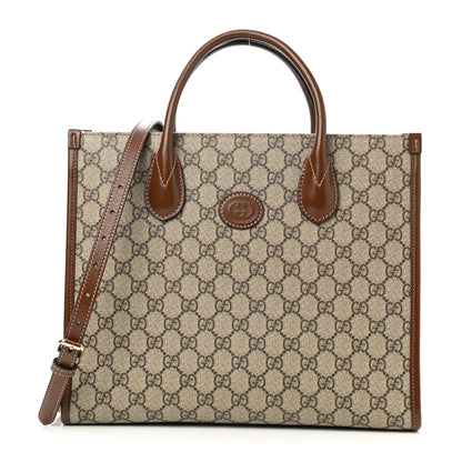 Gucci GG Supreme Monogram Azalea Calfskin Small Retro Interlocking G Tote Bag Beige Ebony Brown Sugar 1 of 11