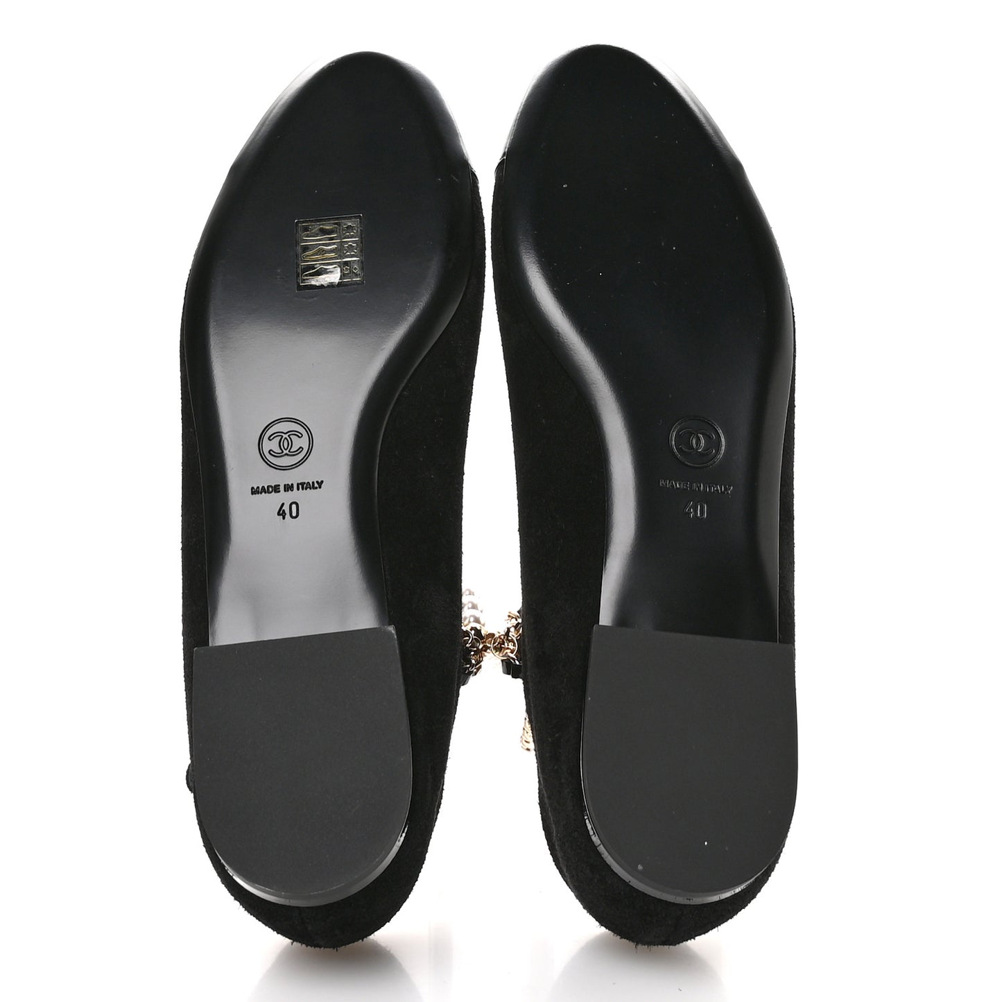 Shiny Lambskin Pearl Cap Toe Ankle Chain Ballerina Flats 40 Black